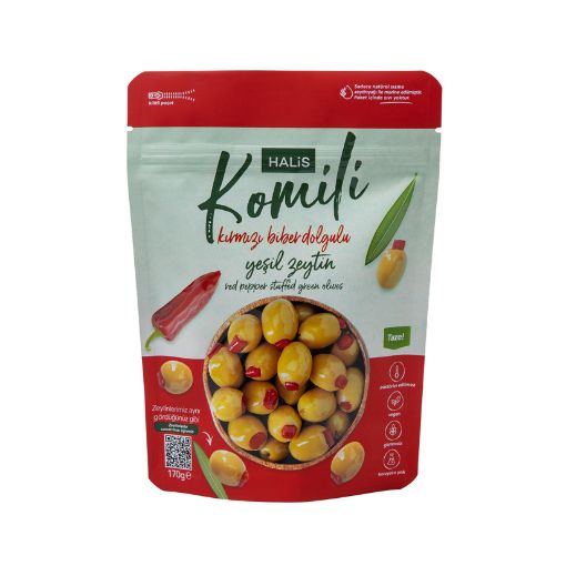 Picture of Halis Komili Red Pepper Stuffed Green Olives 170G