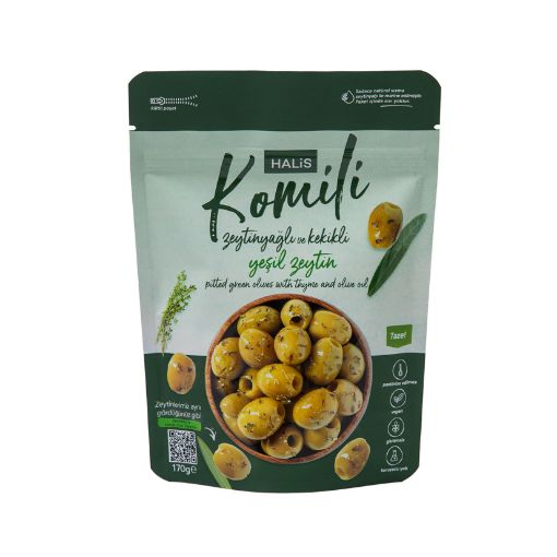 Picture of Halis Komili Pitted Green Olives with Olive Oil and Thyme 170G