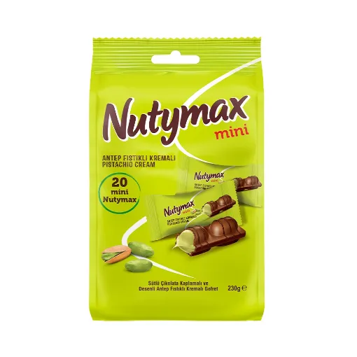 Picture of Nutymax Mini Milk Chocolate Coated and Pistachio Cream Wafers 230g