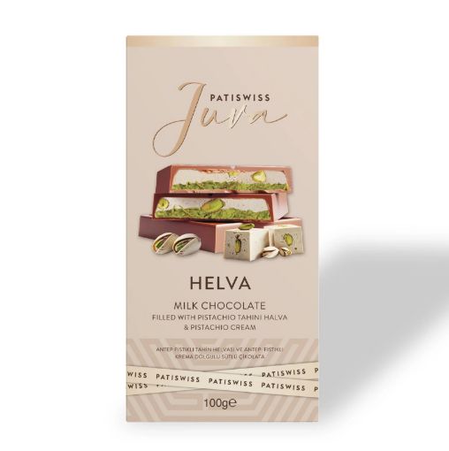 Picture of Patiswiss Juva Halva Milk Chocolate With Pistachio Tahini Halva & Pistachio Cream 100g