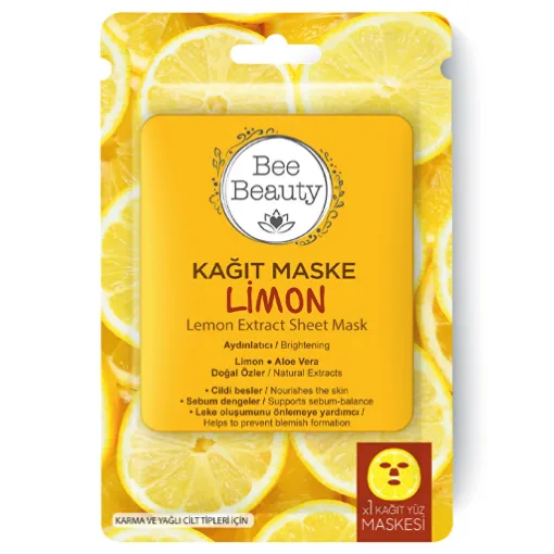 Picture of Bee Beauty Lemon Patterned Paper Face Mask x1