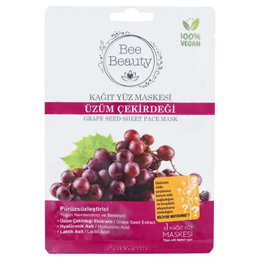 Picture of Bee Beauty Paper Face Mask Grape Seed x1